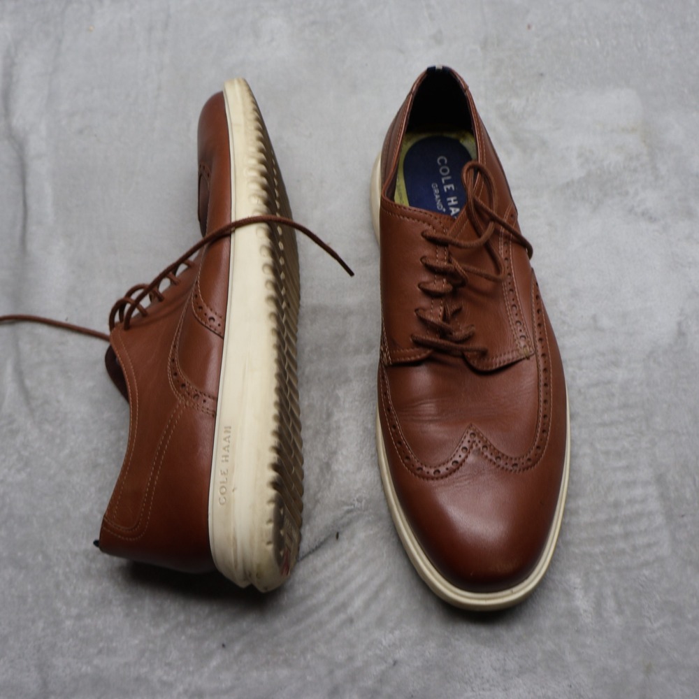 Cole Haan Mens 13M Oxford Shoes Brown Grand Plus Wingtip Leather Comfort Preppy